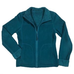 Reversible Teal Fleece and Warm Teddy Bear Fleece Full Zip Jacket extra small XS
